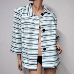 Danillo Studio Women Blazer Plus Size 24W Striped Aqua White 3 front buttons 013